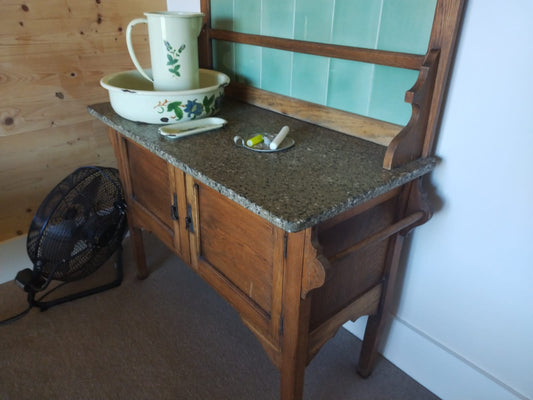 Antique Washstand & Enamel Basin & Jug