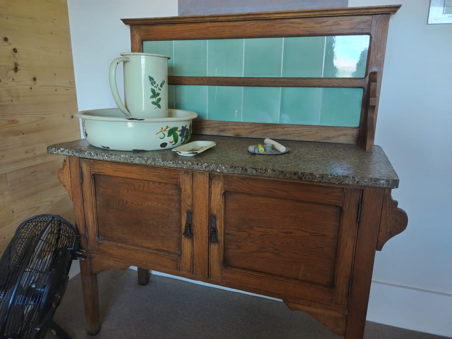 Antique Washstand & Enamel Basin & Jug