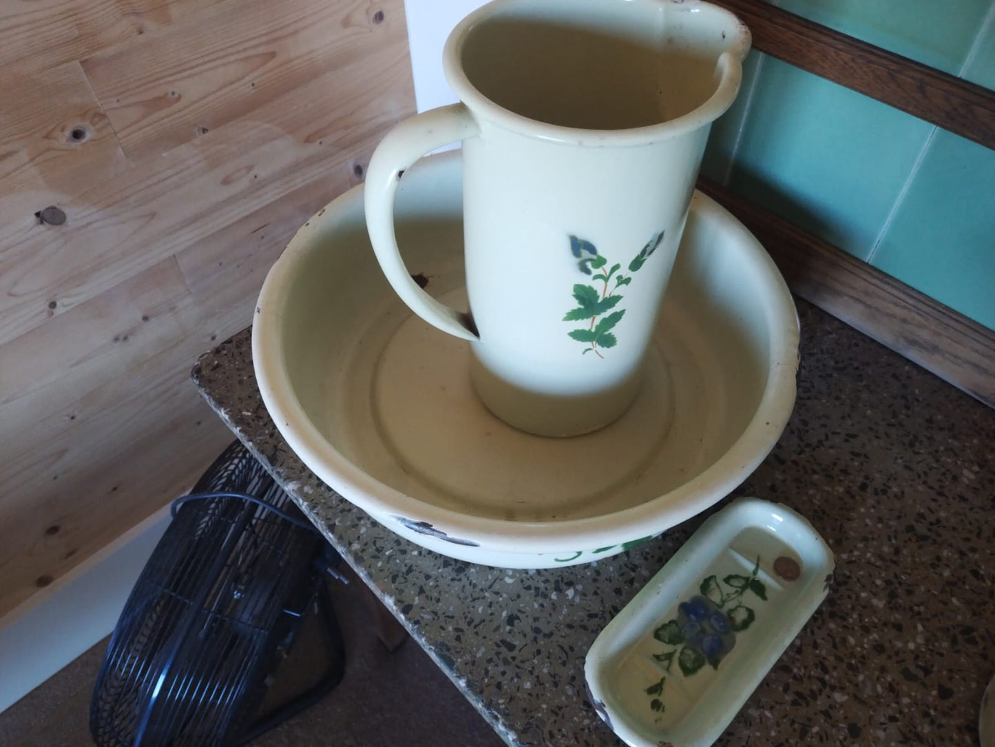 Antique Washstand & Enamel Basin & Jug