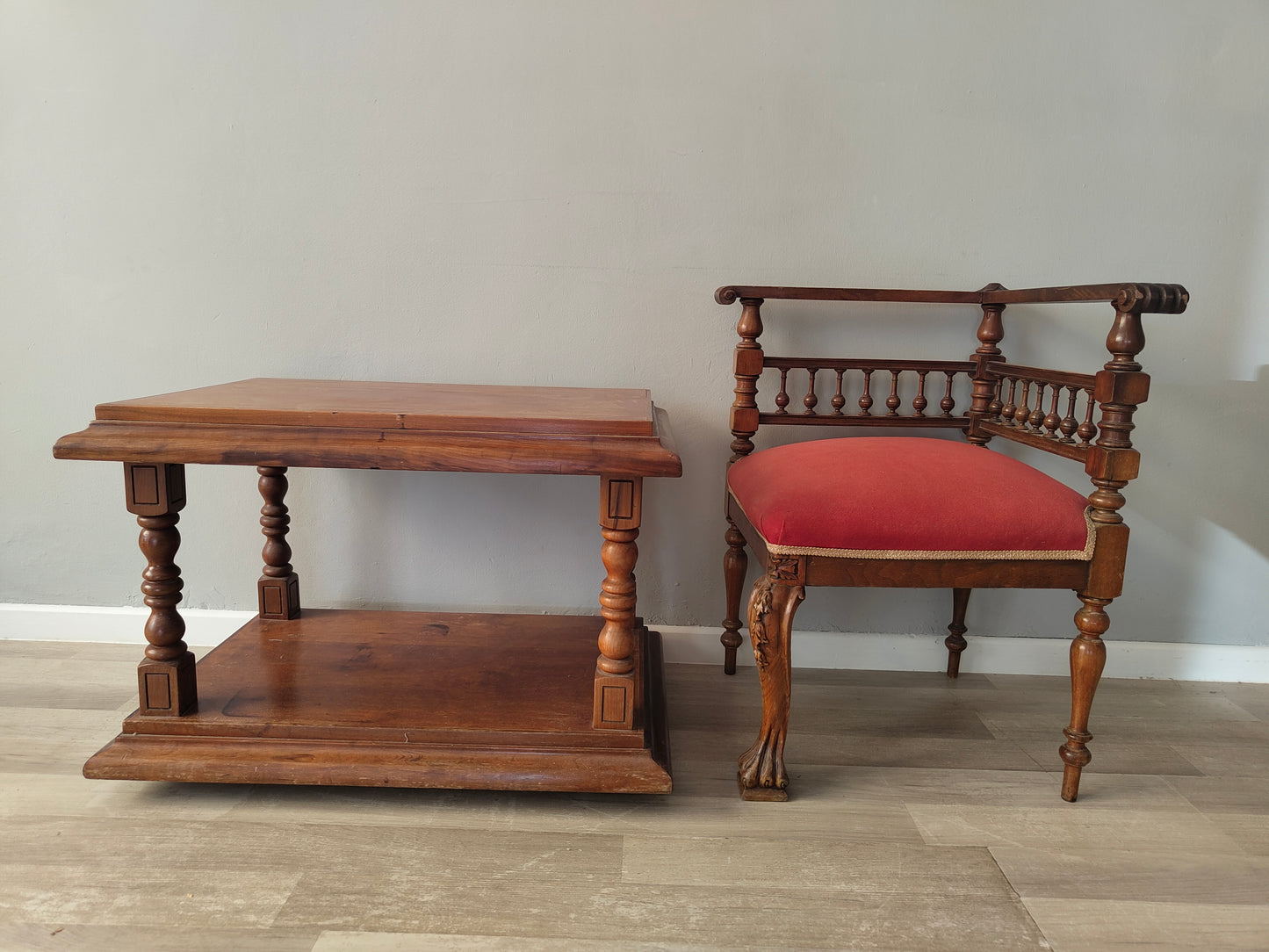 Vintage French Stool Chair Carved Wood Bench