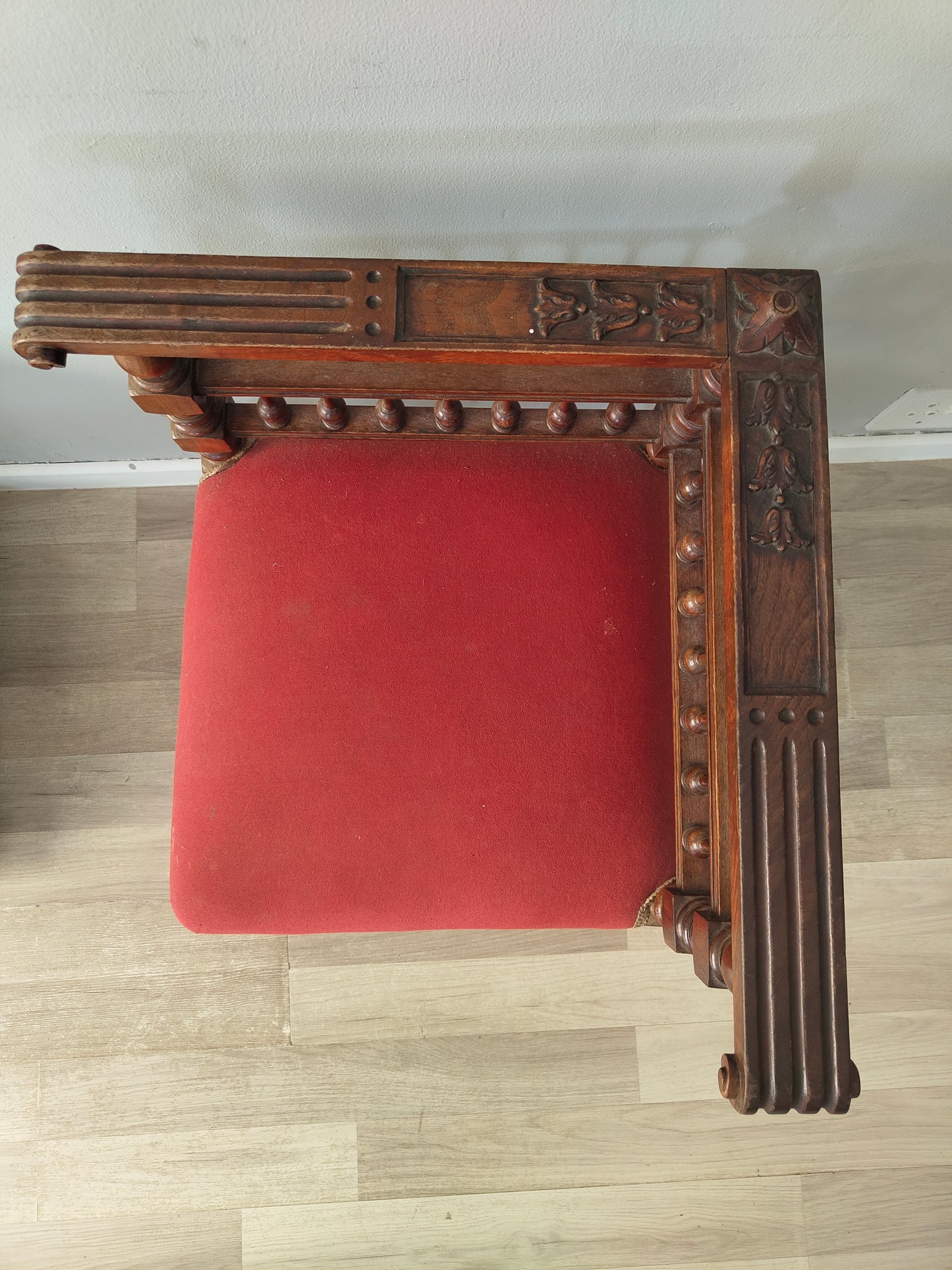 Vintage French Stool Chair Carved Wood Bench