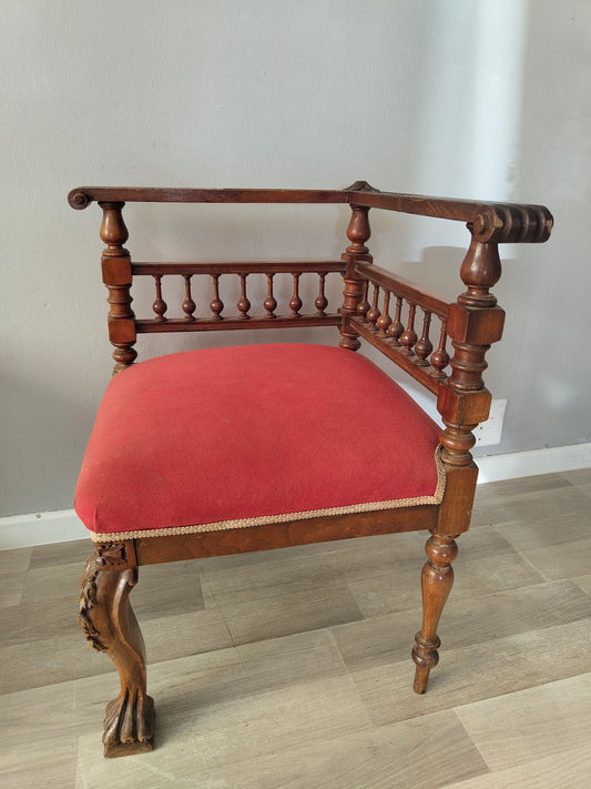 Vintage French Stool Chair Carved Wood Bench